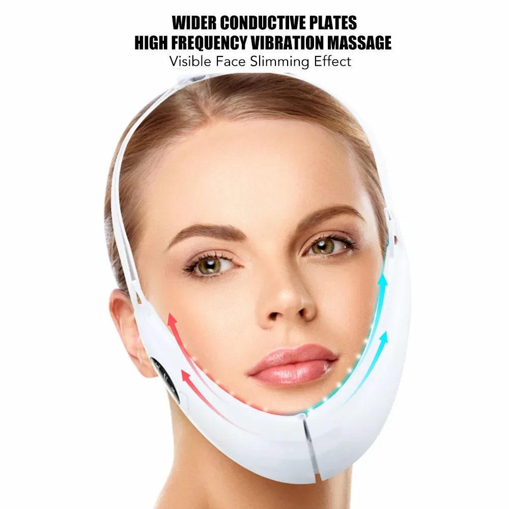 Microcurrent Facial Lifting Device LED Photon Red Blue Light Therapy Face Massager Vibration Slimming Chin V-Line Up Lift Belt