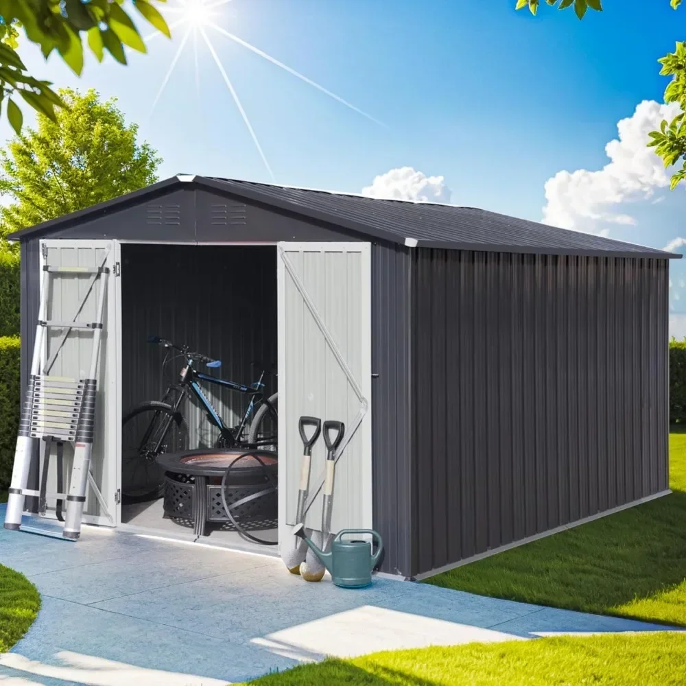 Outdoor Storage Shed, Metal Storage Shed with Double Lockable Doors, Steel Utility Tool Shed Storage House Waterproof