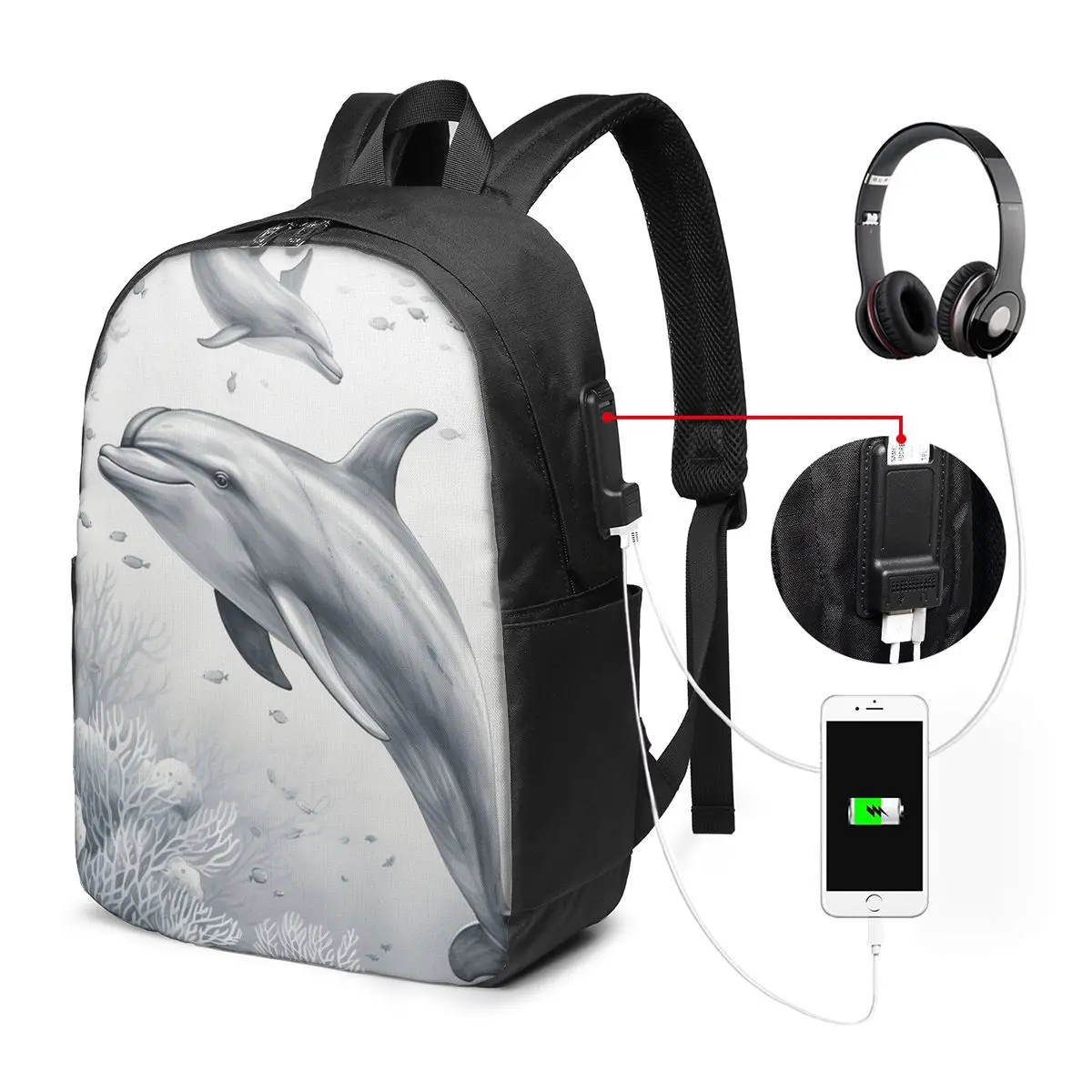 Cute Dolphin Underwater Themed Backpack Travel Notebook Bag Computer College Student School Bag Laptop Shoulder Bags Men Women