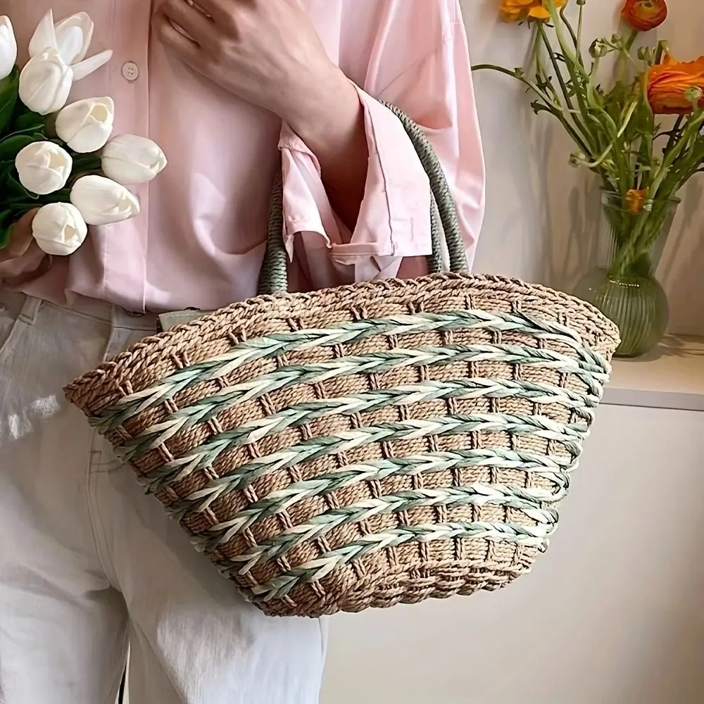 

Simple Large Capacity Weave Straw Bag Casual Commuting Beach Tote Bag Picnic Bag Streetwear Woman Bucket Handbag Holiday