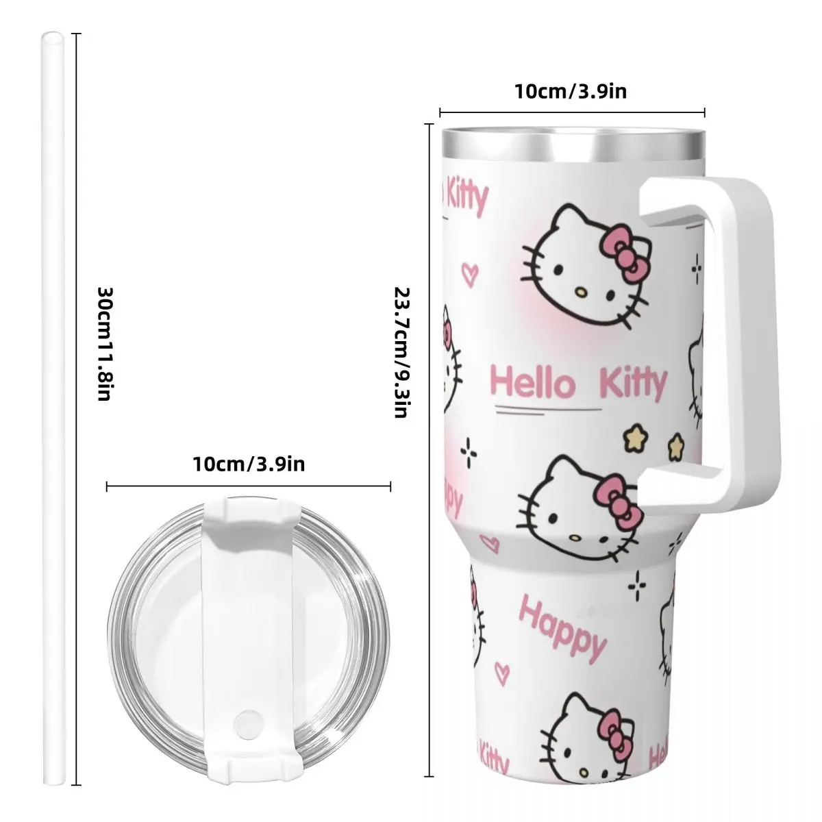 MINISO Hello Kitty Stainless Steel Tumbler Travel Thermal Cups With Straws and Lid 40oz Car Mugs Cold and Hot Water Bottle