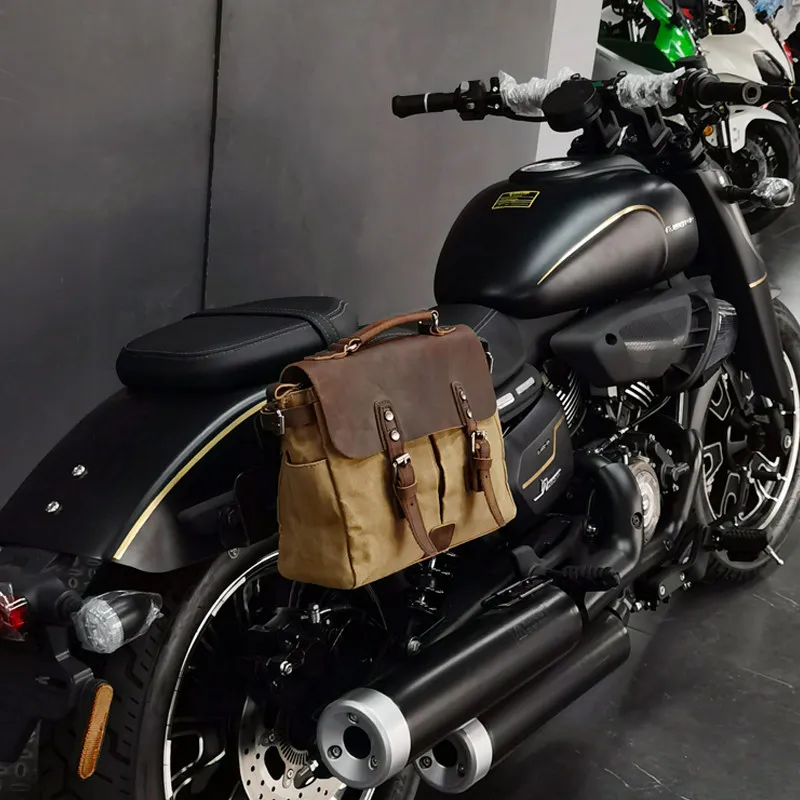 【Premium】For QJMOTOR Flash 400 side bag, rear seat riding bag, retro modified accessories, saddlebag, canvas cowhide hanging bag