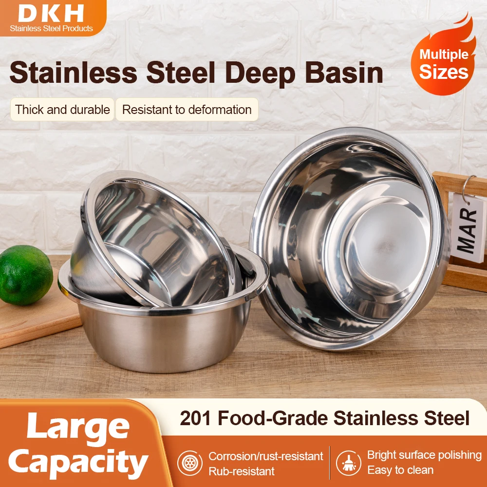 3Pcs Edelstahl Obst Salat Schüsseln Große Kapazität Lebensmittel Behälter Suppe Schüssel Küche Geschirr Lamian Nudeln Schüssel