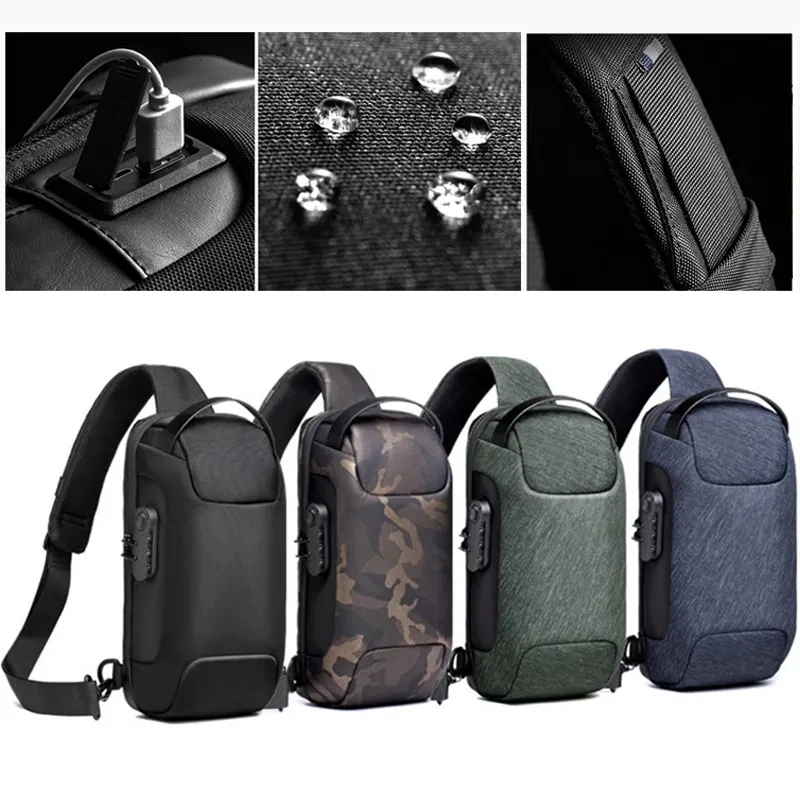 Men\'s Waterproof USB Oxford Crossbody Bag Anti-theft Shoulder Sling Bag Multifunction Short Travel Messenger Chest Pack For Male