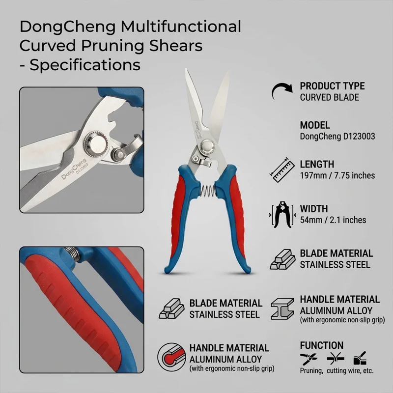 Multifunctional Pruning Shears Stainless Steel One-piece Blade Rust-proof Rubber Handle Spring-loaded Comfort Grip Garden Shears
