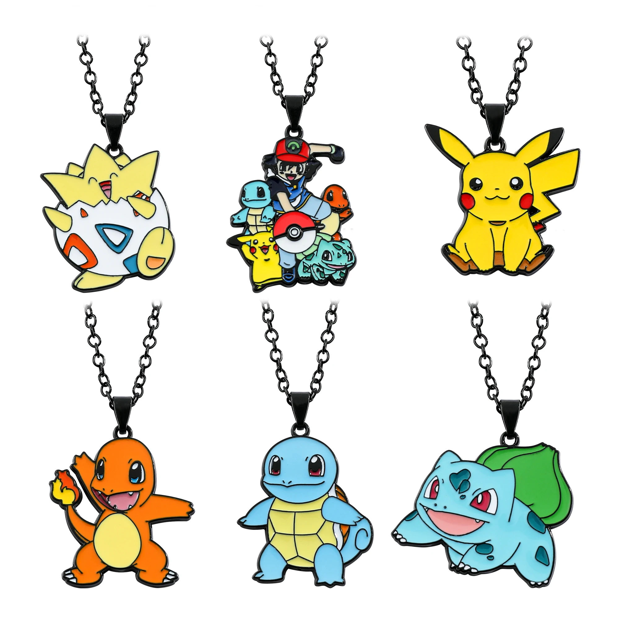 Anime Metal Pendant Necklace - Pikachu Squirtle Bulbasaur Charmander Cute Figure Jewelry Party Decoration Accessories