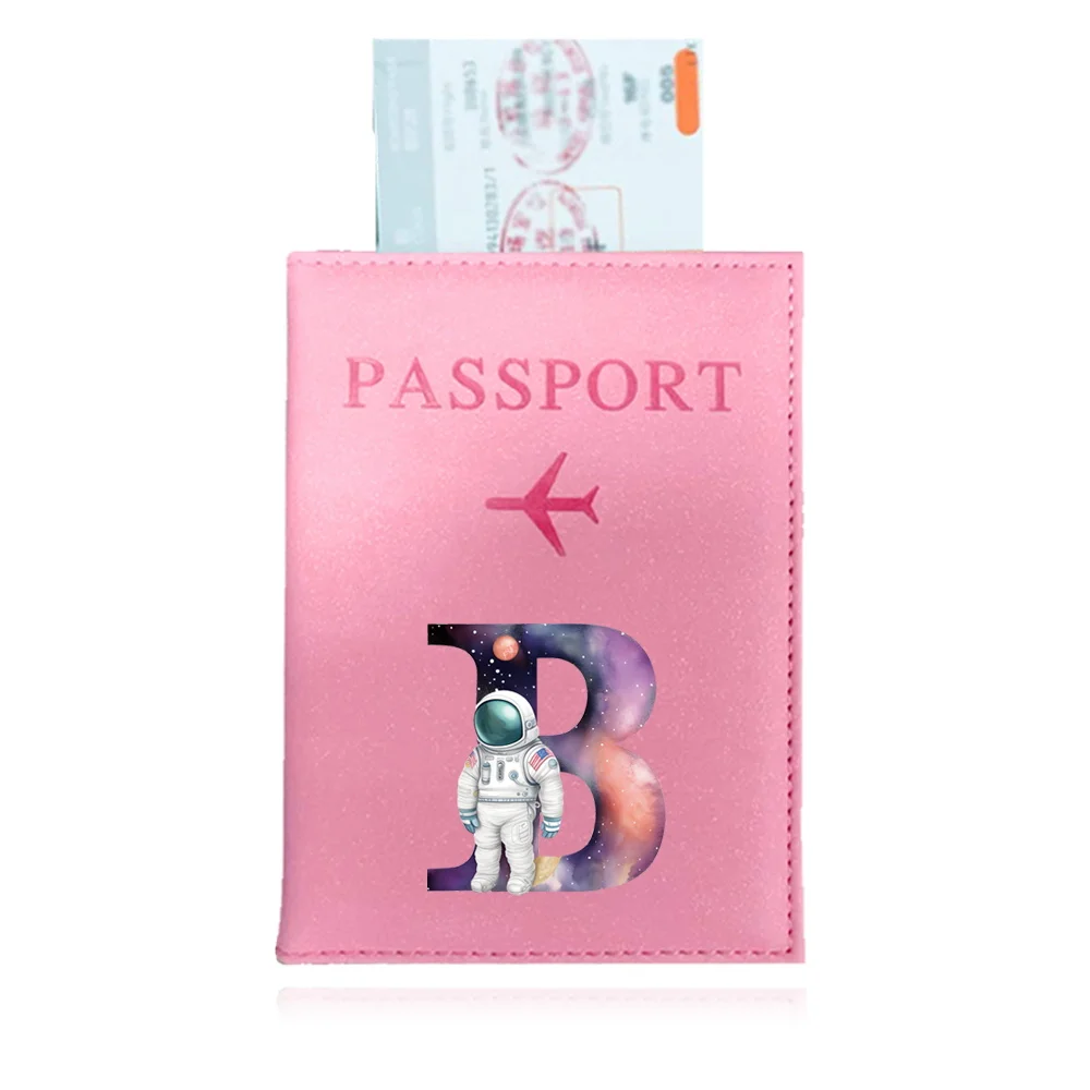 Custodia per passaporto da uomo in pelle Pu ID da viaggio porta passaporto porta carte di credito portafoglio con stampa UV borsa serie lettera astronauta