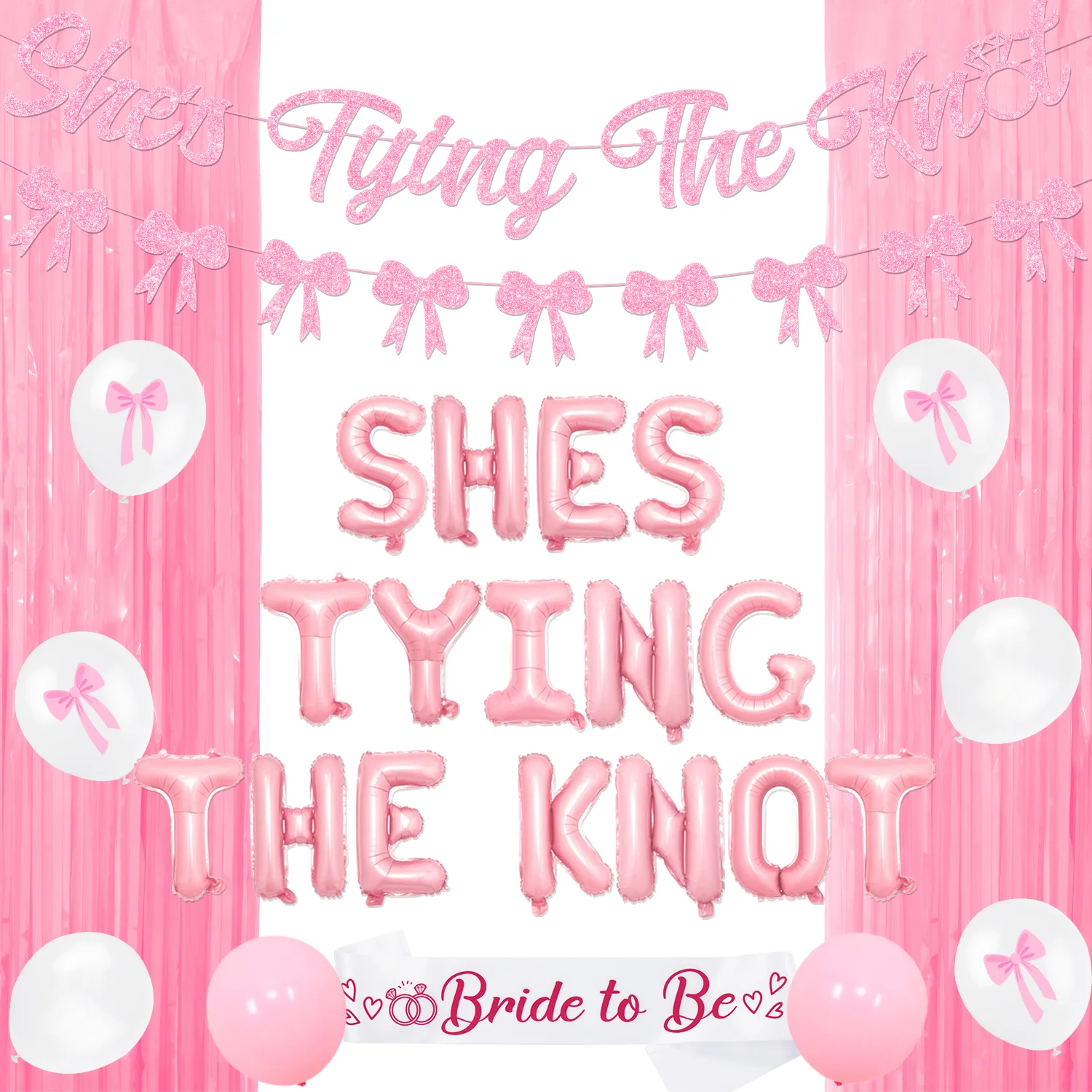 

Kreat4joy Bow Bachelorette Party Decorations - She's Tying The Knot Glitter Banner Bridal Shower Engagement Party Decor Supplies