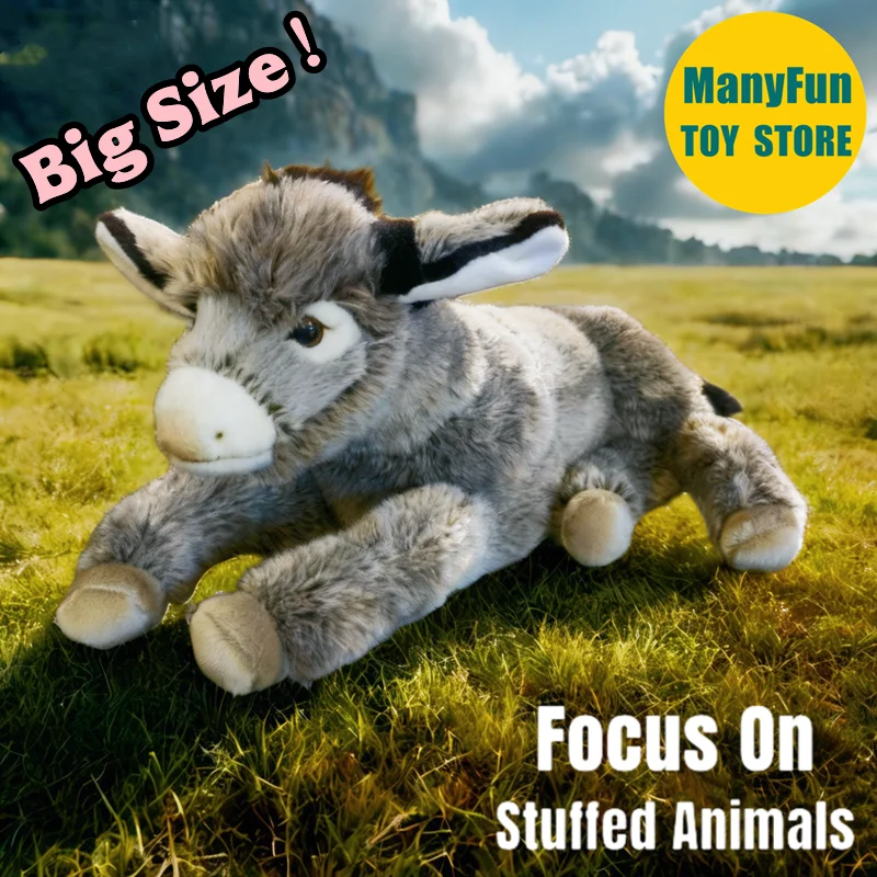 Donkey Plush Toy Lifelike Grey Donkey Stuffed Animal Realistic Wild Donkey Plushie Mule Simulation Soft Doll Lovers