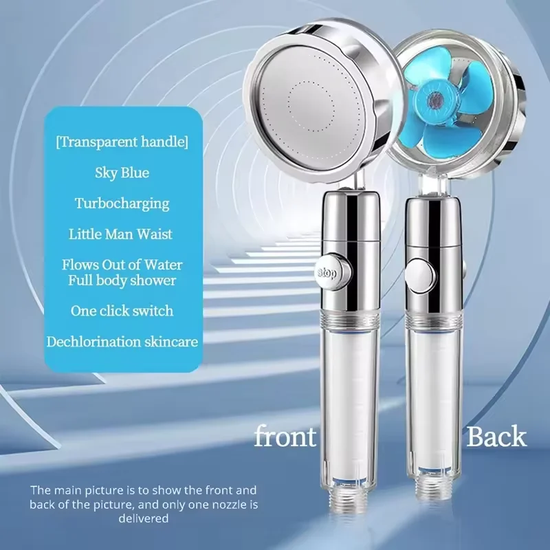 Bathroom Adjustable Angle Handheld Shower Turbo Rotating Fan Design Built-in Filter Cotton High-pressure Shower Head