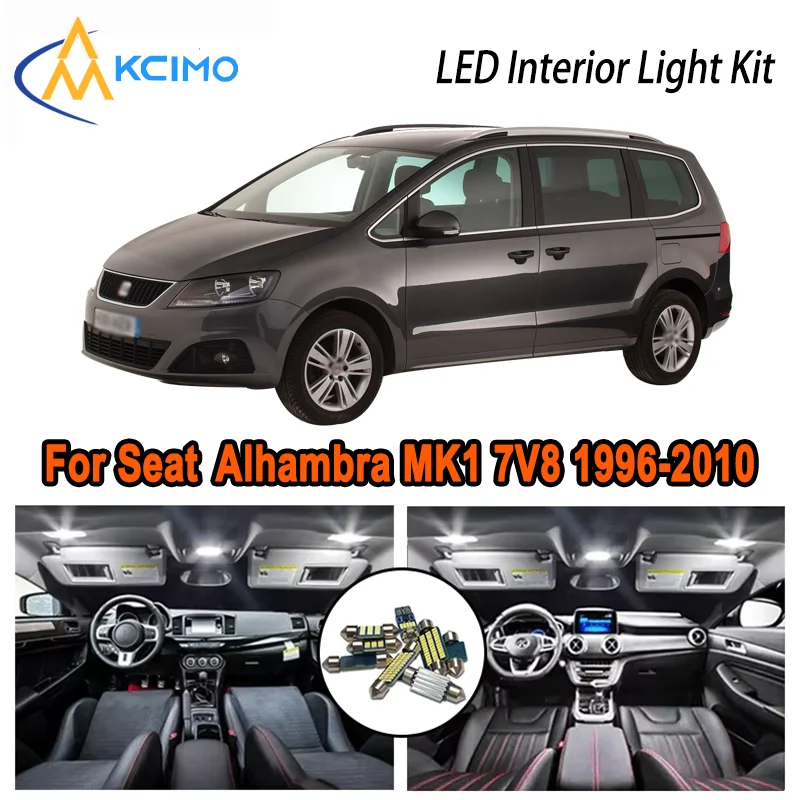 

Premium Bright LED Interior Light Kit for Seat Alhambra MK1 7V8 7V9 1996-2010 1997 Dome Map Trunk Car Lamps with Canbus No Erro