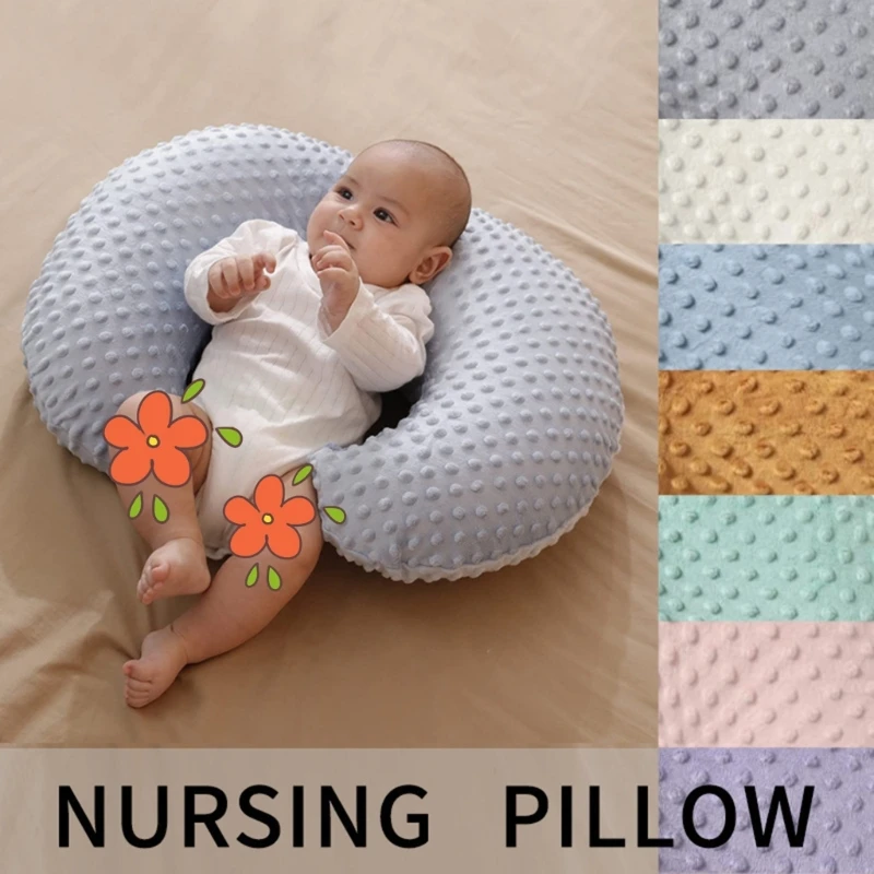 Baby Breastfeeding Pillow Soft & Breathable Infant Nursing Cushion Pad with Dotted Backing, Solid Color Head Support Mat