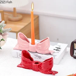 Bowknot-shaped Ceramic Candle Holders Desk Decoration Romantic Candlestick Wax Melt Burner Candle Stand Room Aesthetic Decor