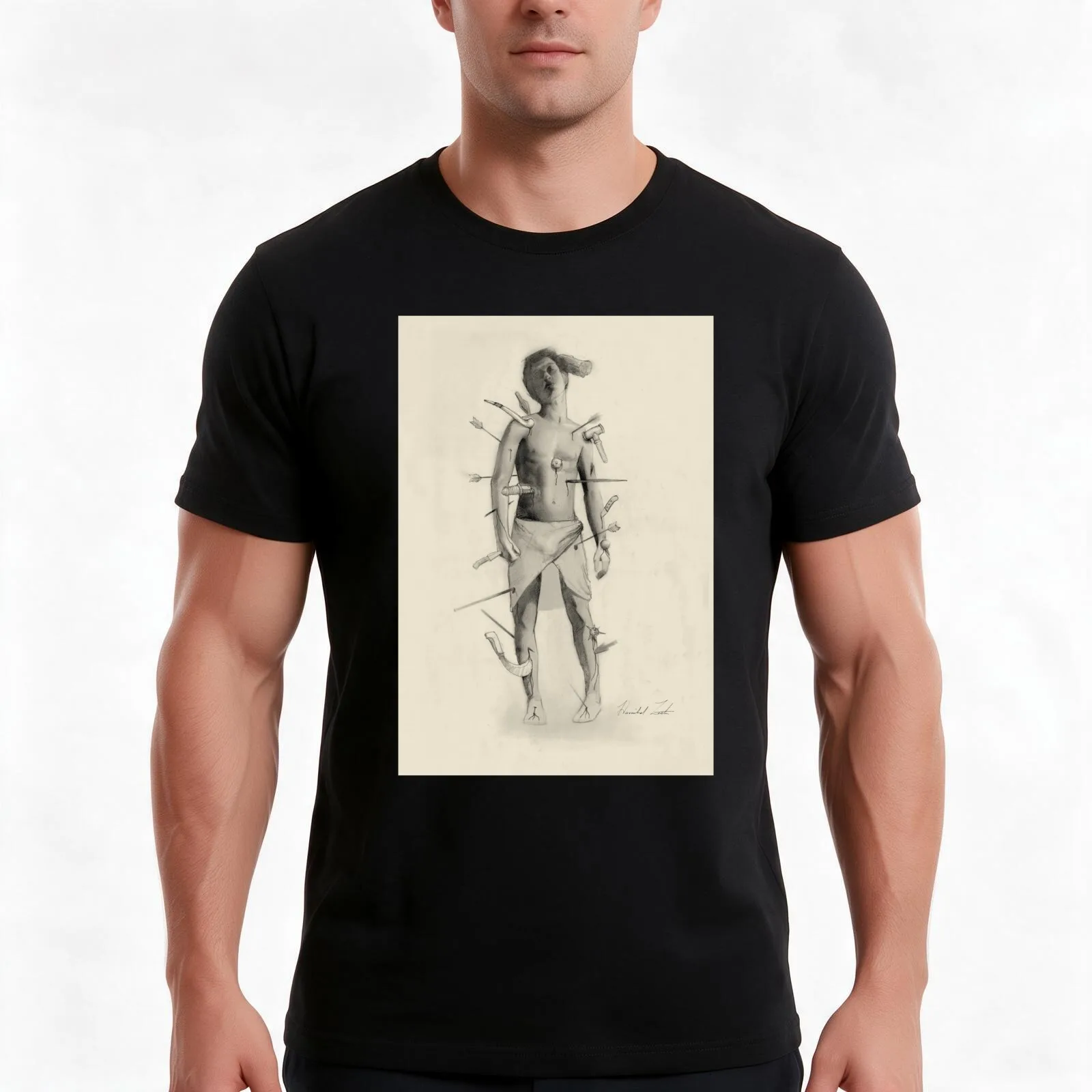 Hannibal Sketch Two T-Shirt, Summer Casual Cotton Tee, Oversized Streetwear Tops, Vintage Graphic Print, Loose Fit Short Sleeve