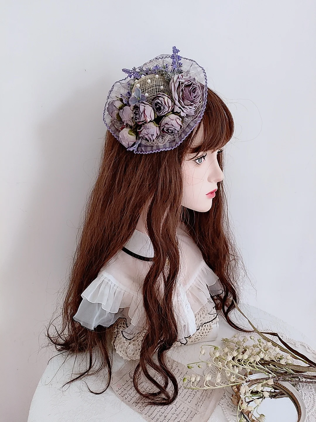 Luxury Lolita Vintage Purple Flower Small Hat Hair Clip Hand Made Japanese Princess Headwear Cosplay Lovely Headdress
