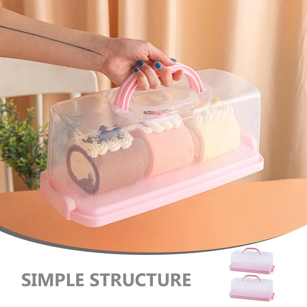 

2pcs Long Rectangle Toast Box Portable Bread Containers Airtight Cake Roll Storage Plastic Snack Boxes For Home Travel