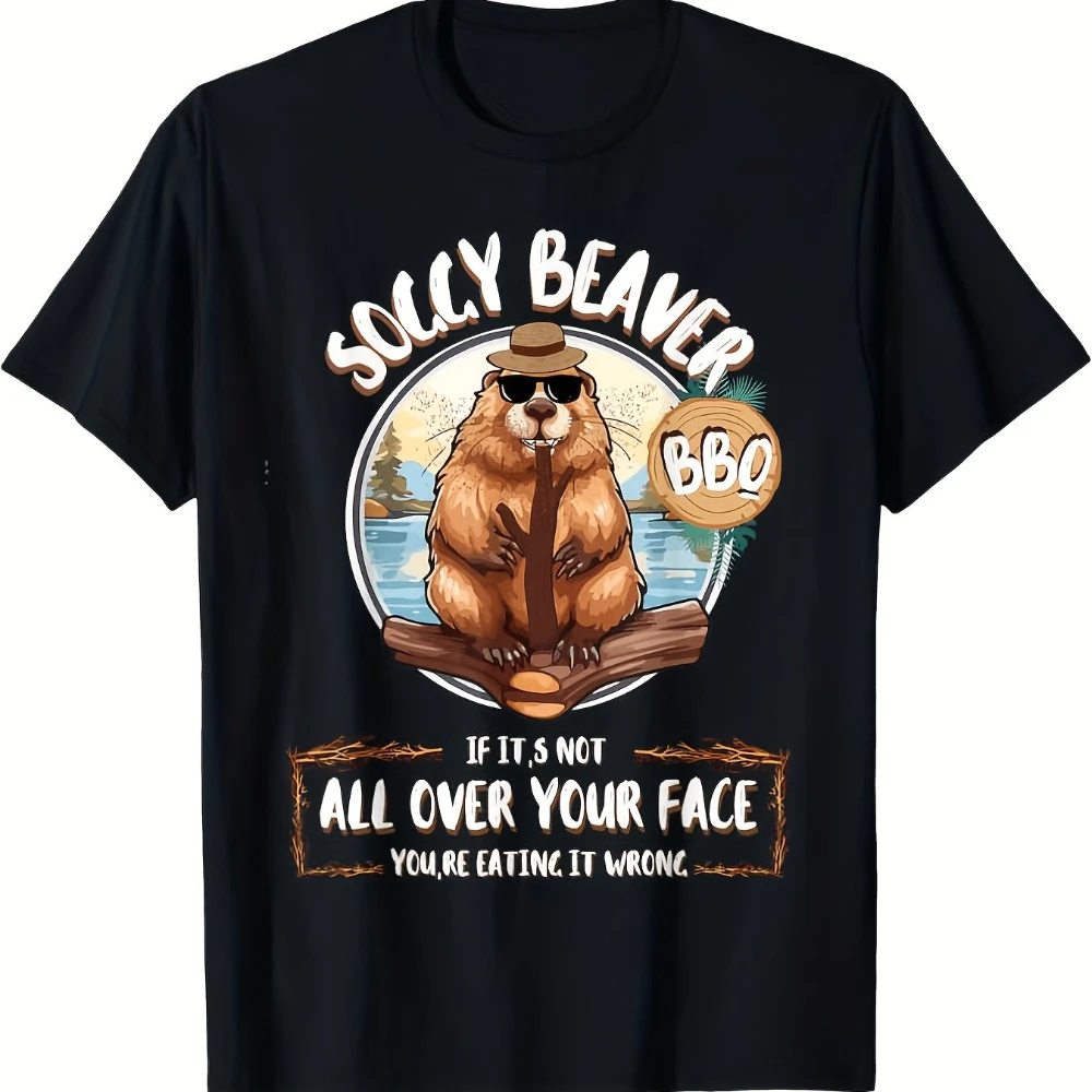 Moist BBQ Men's Fun If Not Face Paste BBQ Sauce Splash Pattern T-Shirt- Reular Fit Casual Tee Men's T-shirts for Summer Unisex