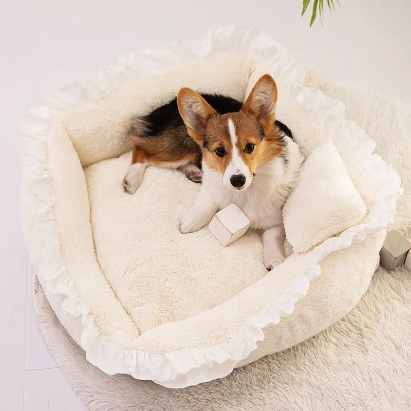 Cute Cats Bed Small Dog Bed, Winter Warm Sofa Bed Puppy Bed with Pillow, Non-slip Bottom, Full Removable and Washable