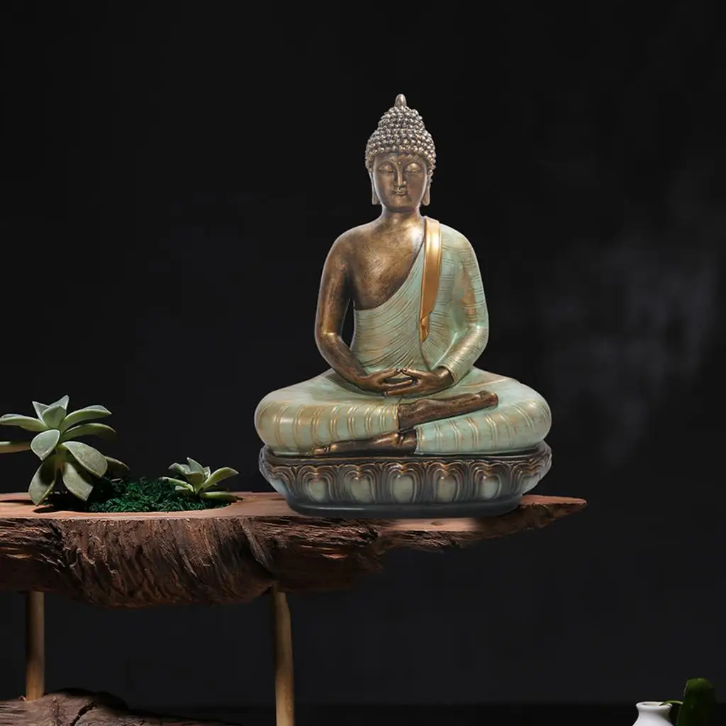 Sitting Buddha Statue Asian-Themed for Home Garden Patio Indoor Outdoor
