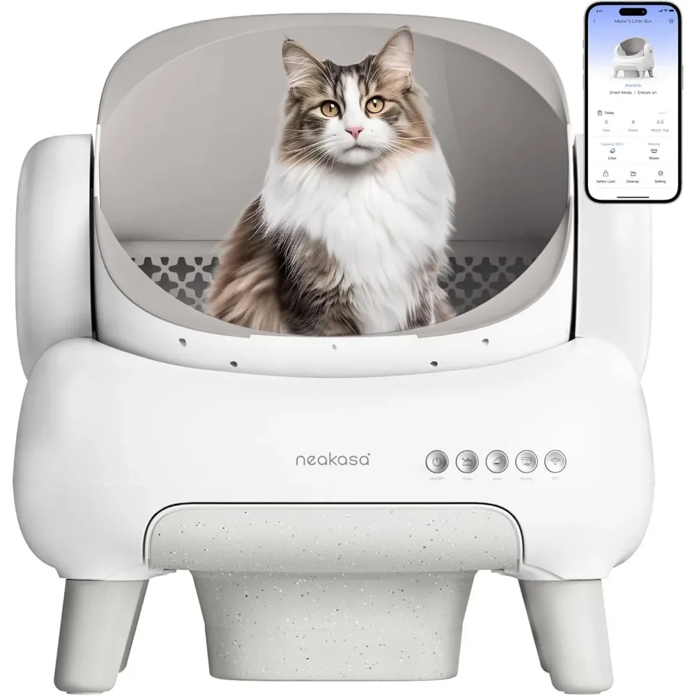 Open-Top Self Cleaning Cat Litter Box, Automatic Cats Litter Box with APP Control, 1 Roll Waste Bag, Cat Bedpans