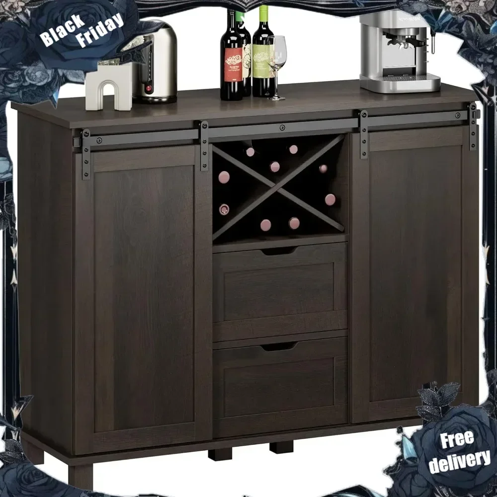 

Buffet Sideboard, Coffee Bar Cabinet with Storage, Liquor Wine Cabinet with Sliding Barn Doors, Accent Storage