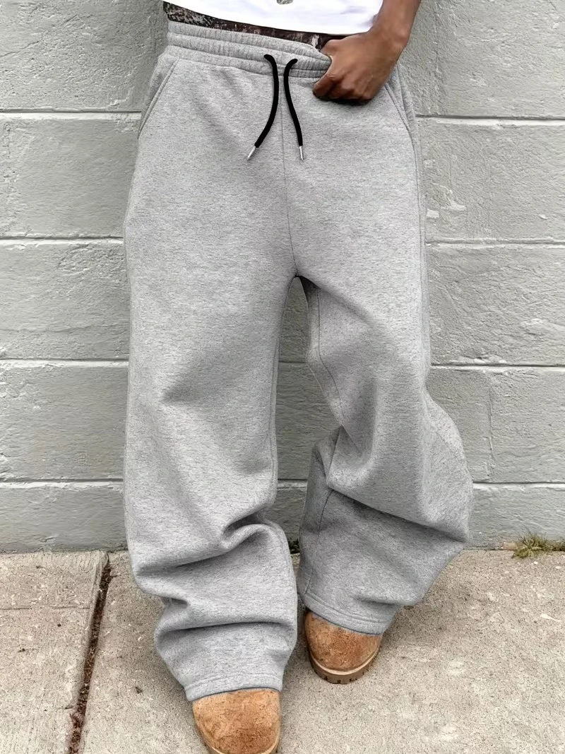 Pantalon droit décontracté pour hommes, couleur unie, athlétique, jambes larges, en coton, ample, toutes saisons, survêtement Hip Hop Y2K Harajuku
