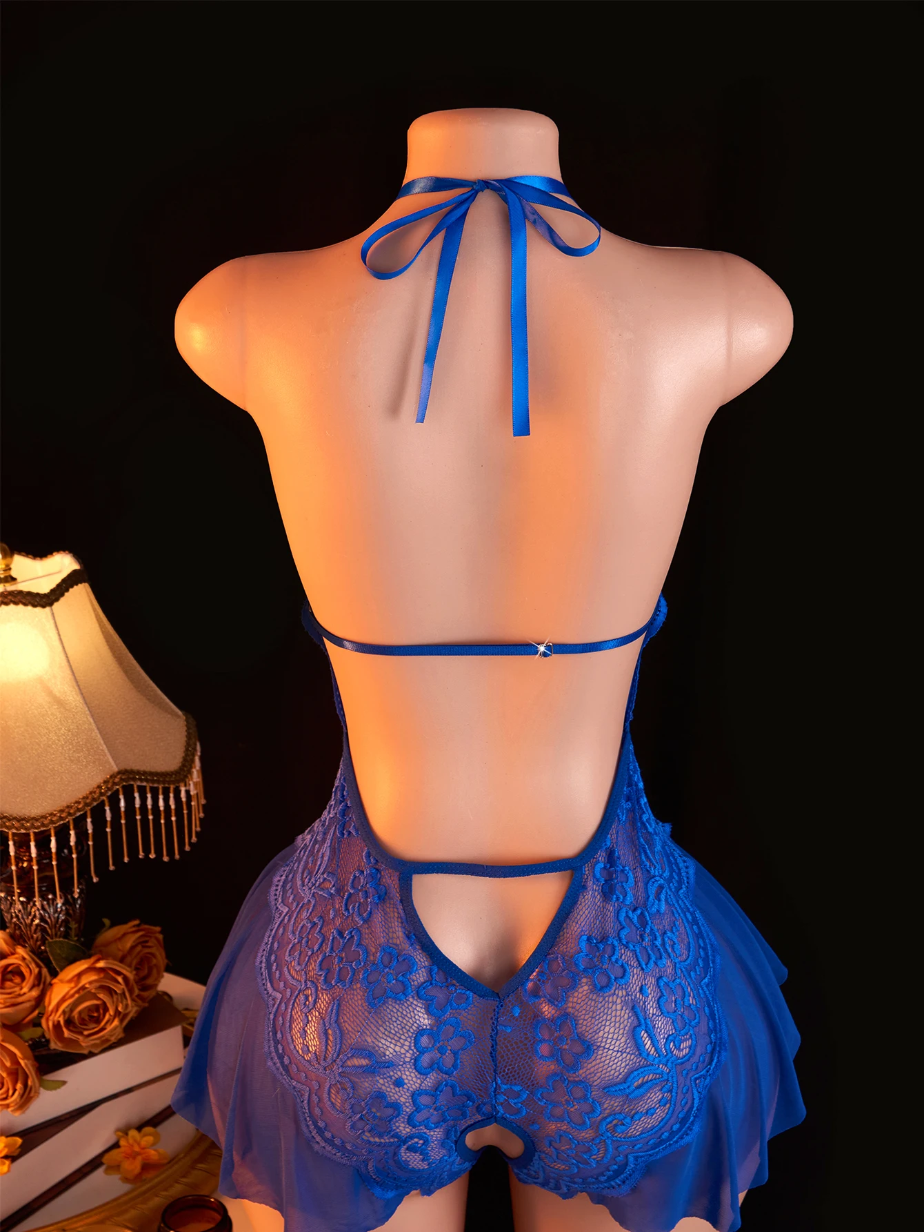 Blue Open Crotch Women Body Suit Crotchless Adult Sexy Erotic Lingerie Pajamas Lace Temptation Sex Bodysuit V-neck Hot Underwear image 6