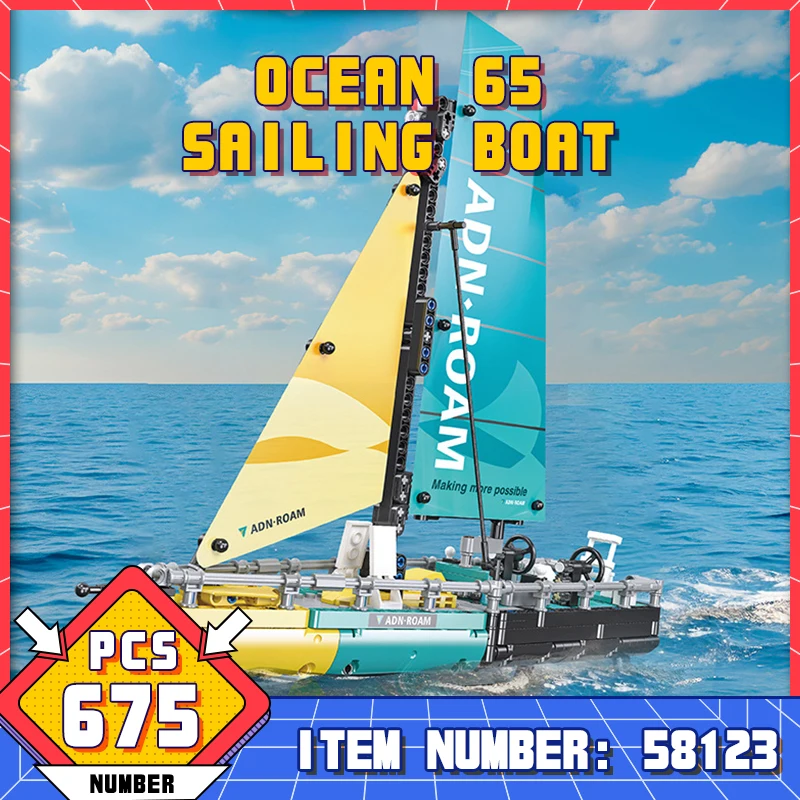 58123 Ocean Type 65 Sailboat Model Building Block High-Tech Desktop Collection Decoration Children Assembly Toys Adult Boys Gift