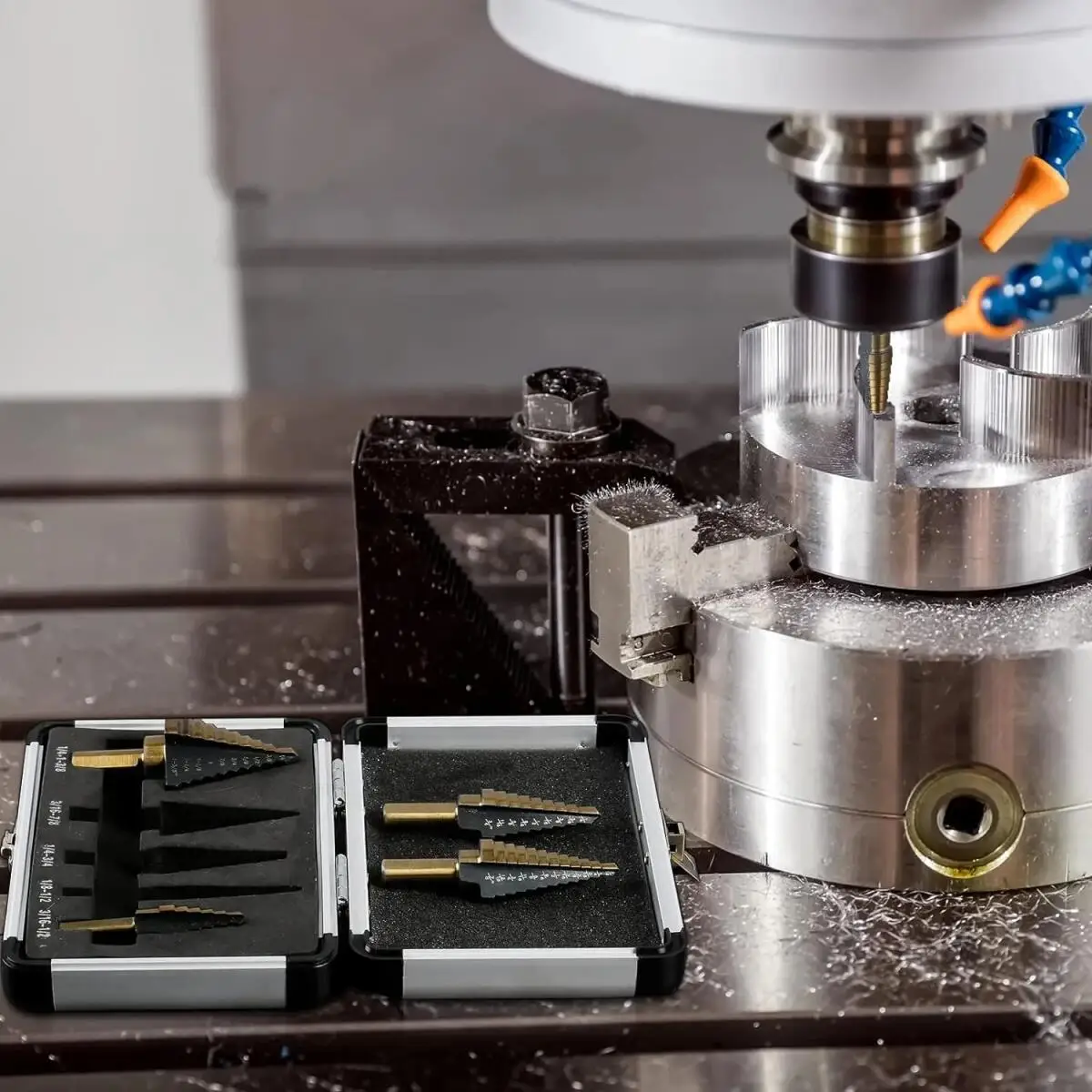 5pcs  Cobalt Step Drill Bit SetHSS Multiple 50 Sizes Titanium Coated Conical Hole Cutter Punch Tool for Stainless Steel Iron Sheet Metal Wood Drilling Hardware with Aluminum Case view 4