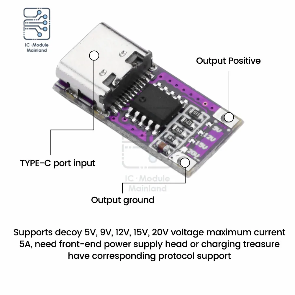 PD/QC2.0 3.0 Fast Charging Deceiver USB Boost Aging Test Trigger Module Type-C Port 5V/9V/12V/15V/20V Power Fast Charging