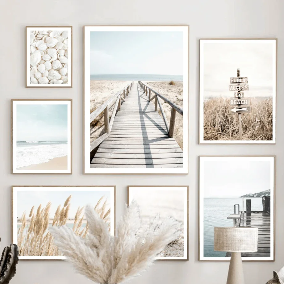 Beach Shell Starfish Bridge And Prints Wall Art Nordic Posters Canvas Painting Wall Pictures For Living Room Marine Style Decor