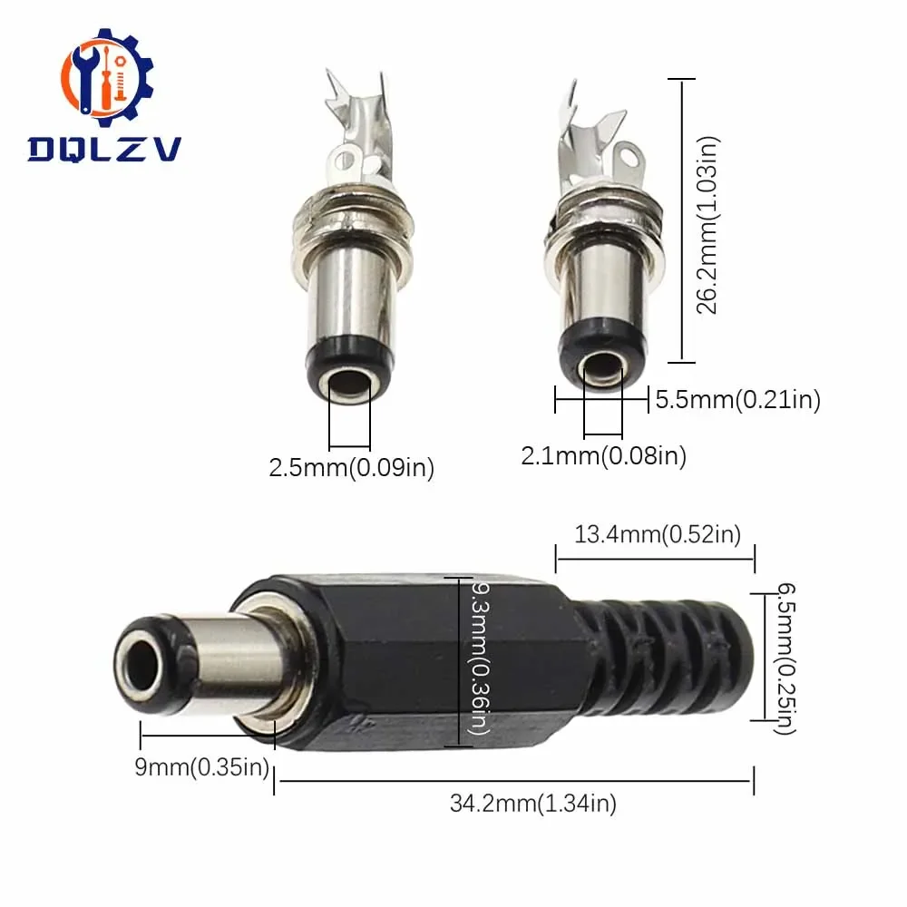 DC female male Power Plug 5.5mm x 2.1mm Male Female Jack Socket Adapter Connectors Set For DIY Projects Connector