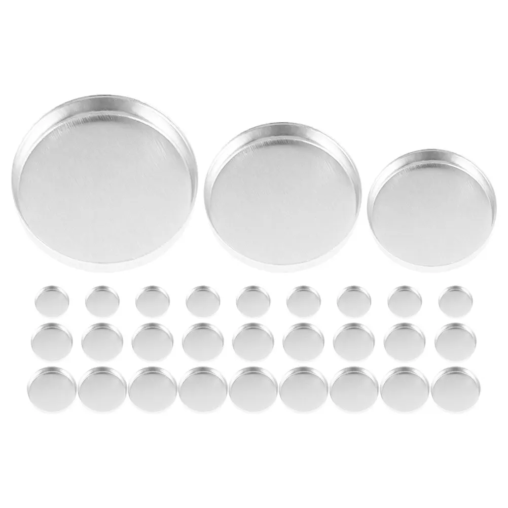 30 Stück leere Lidschattenpfannen, runde Aluminiumgehäuse, 15 mm, 20 mm, 26 mm, DIY-Behälter, Kosmetikzubehör, Rouge, Lippenbalsam, Textmarker