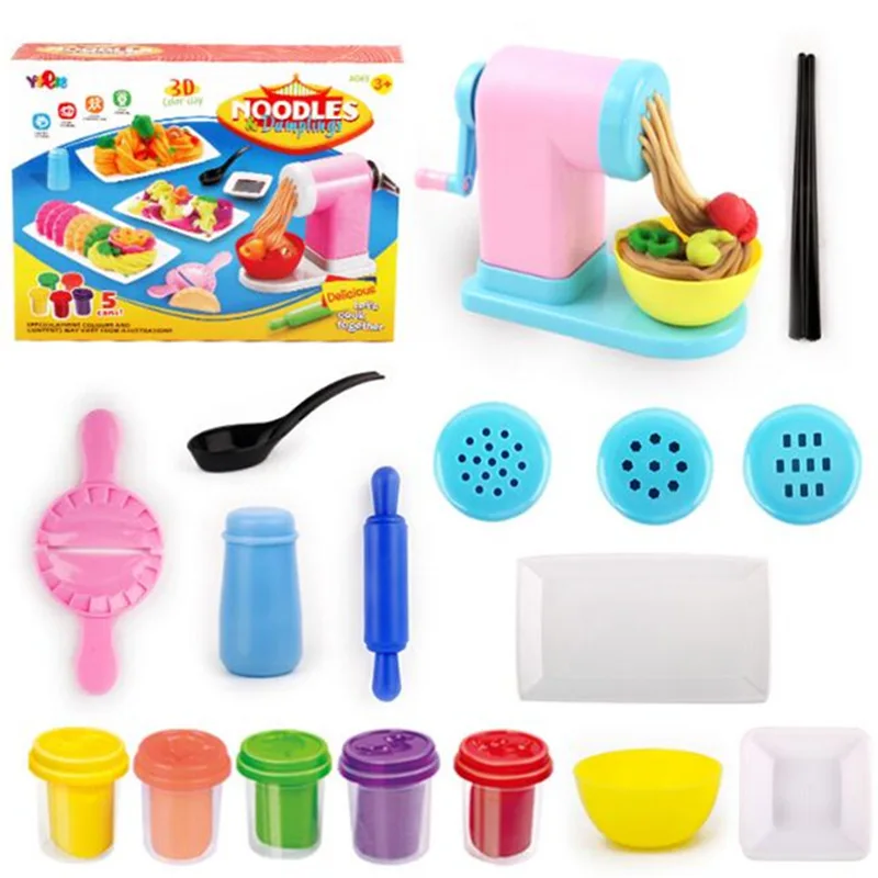 Modeling Clay Slimes , Soft Non-toxic Plasticine, Noodles and Dumplings 3D Coloring Toy, Kid China Food Cook Play dough Tool Kit