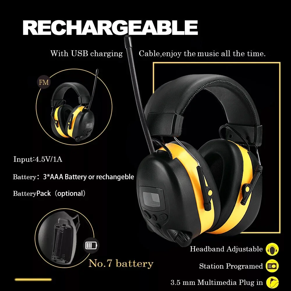 1 قطعة سماعات حماية السمع راديو FM سماعات بلوتوث مع شاشة ديجيتال غطاء للأذنين لسلامة الأذن لورش العمل القص