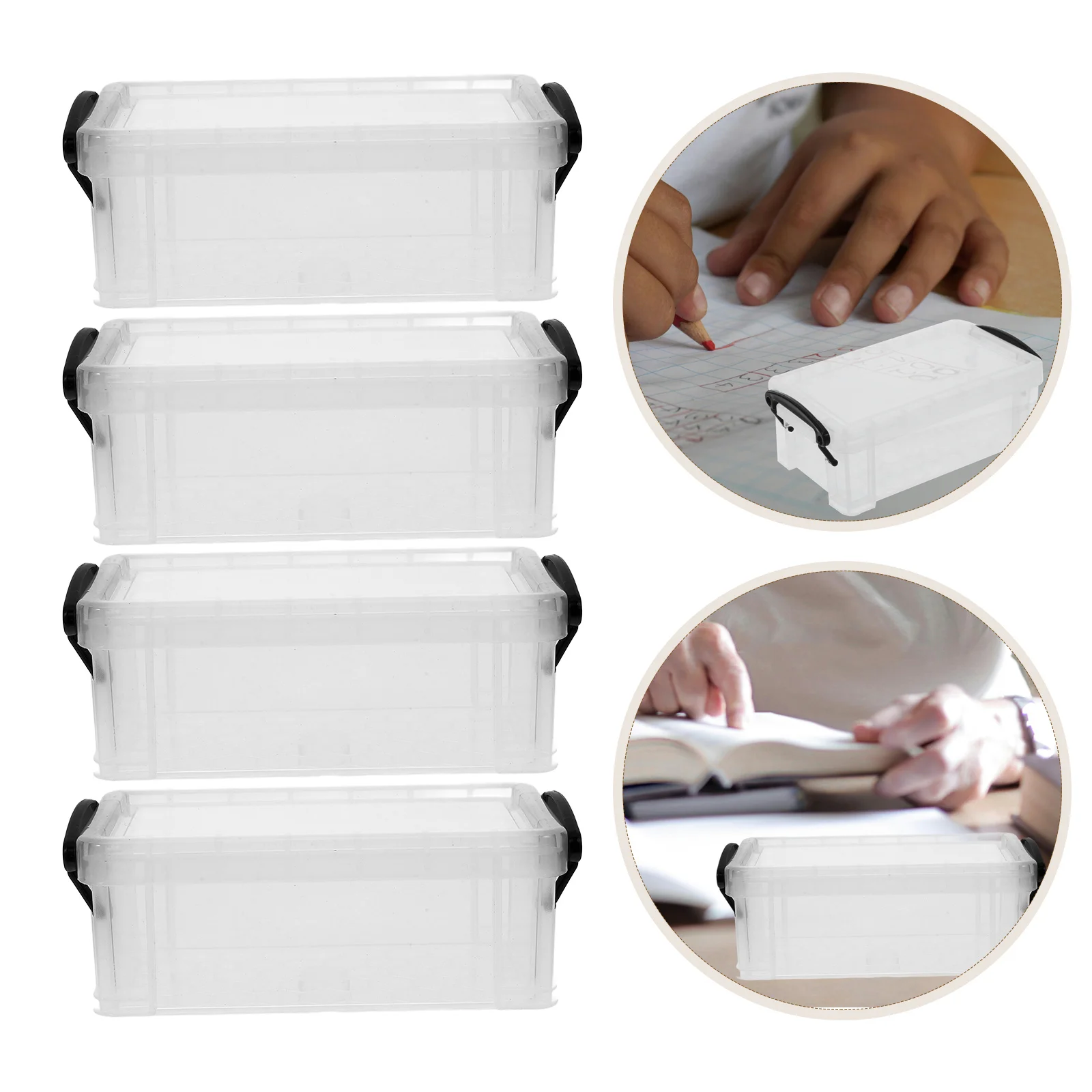 

6pcs Clear Pencil Box Stackable Plastic Storage Container Transparent Office Supplies Organizer Multifunctional Mini Stationery