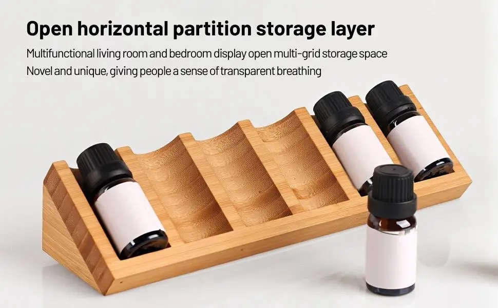 Essential Oils Set Rack Bamboo Cosmetic Bottle Display 6 Slot Countertop Organizer for Nail Polish and Perfume