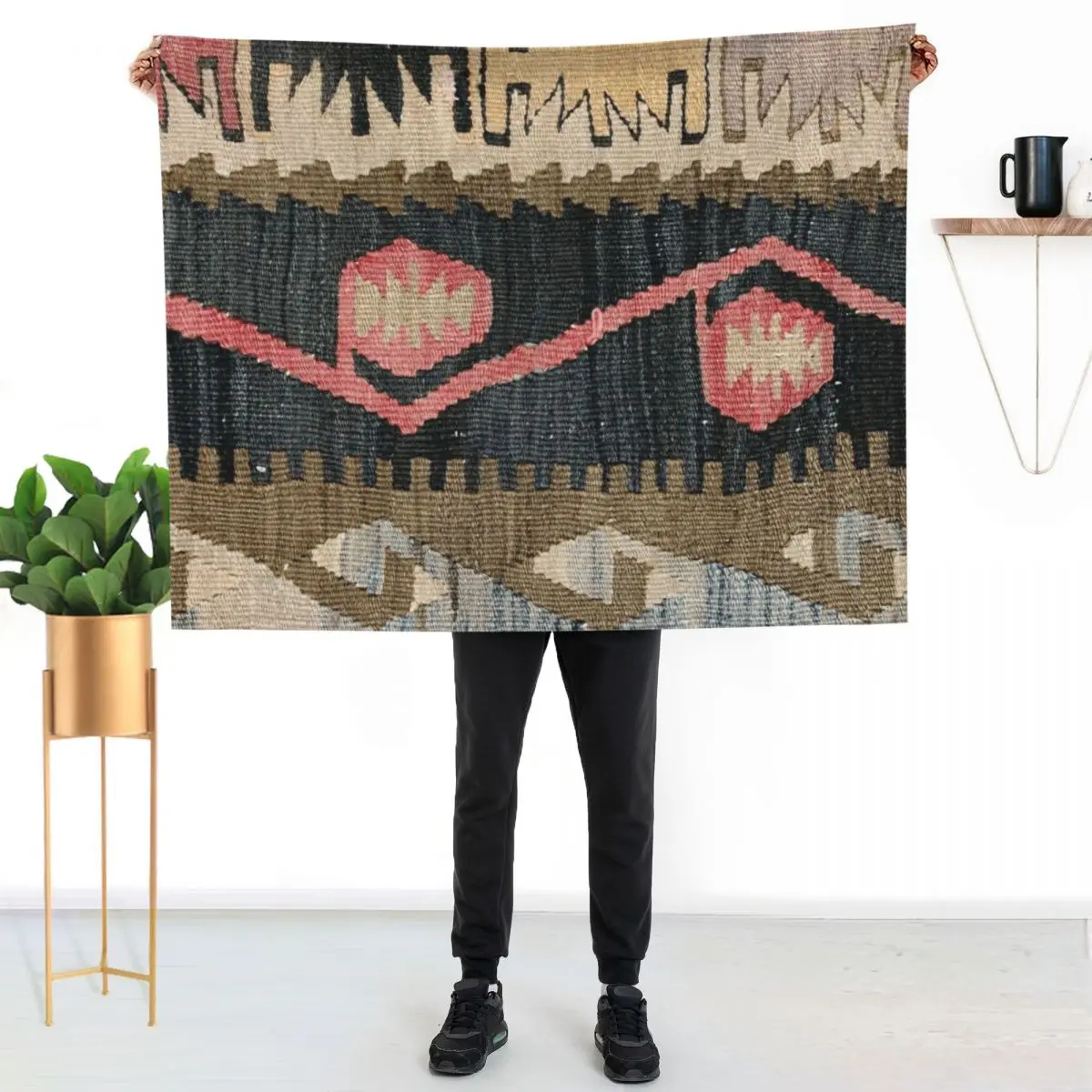 

Decorative Ankara Kilim, Navaho Weave, Woven Textile, Persian Carpet Throw Blanket Soft Warm Blanket Gift for Men Women Adults