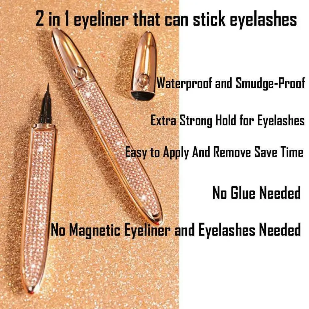 Self-adhesive Eyeliner Pen Glue-free Magnetic-free False Eyelashes Waterproof Lasting Diamond Bling Eye Liner Makeup Cosmetics