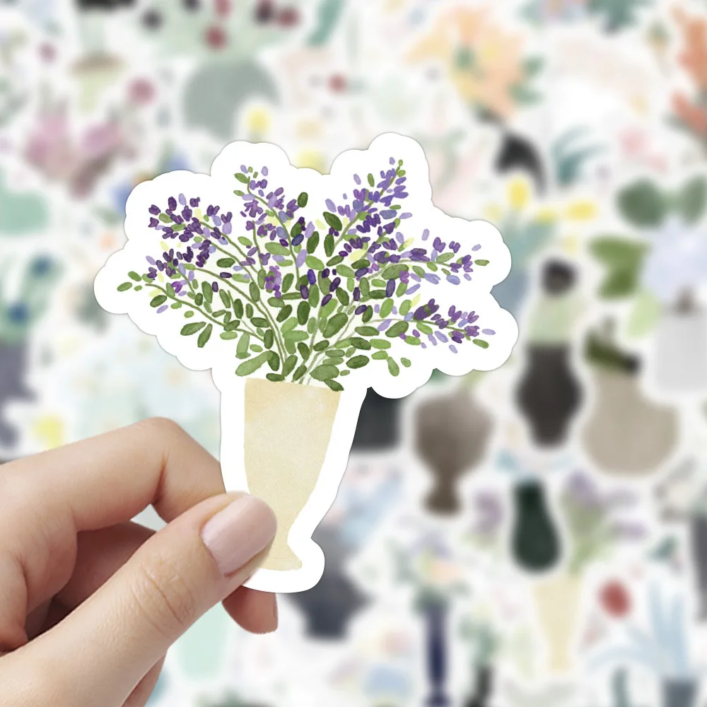60Pcs Beautiful Spring Flower Vase Stickers Ornament Phone Notebook Stationery Graffiti DIY Funny Cartoon Decorative Stickers