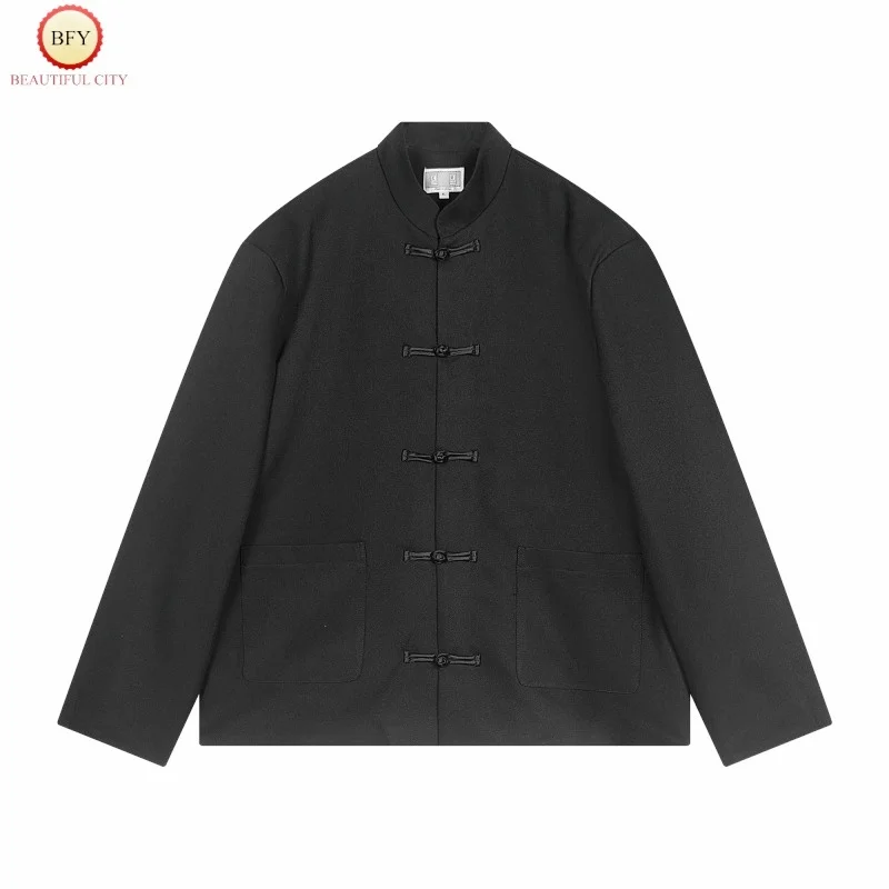 Business Formal Black Solid Colour CAVEMPT Chinese Style Collarless Zhongshan Suit Suit 1:1 Mens Womens High-end Coat