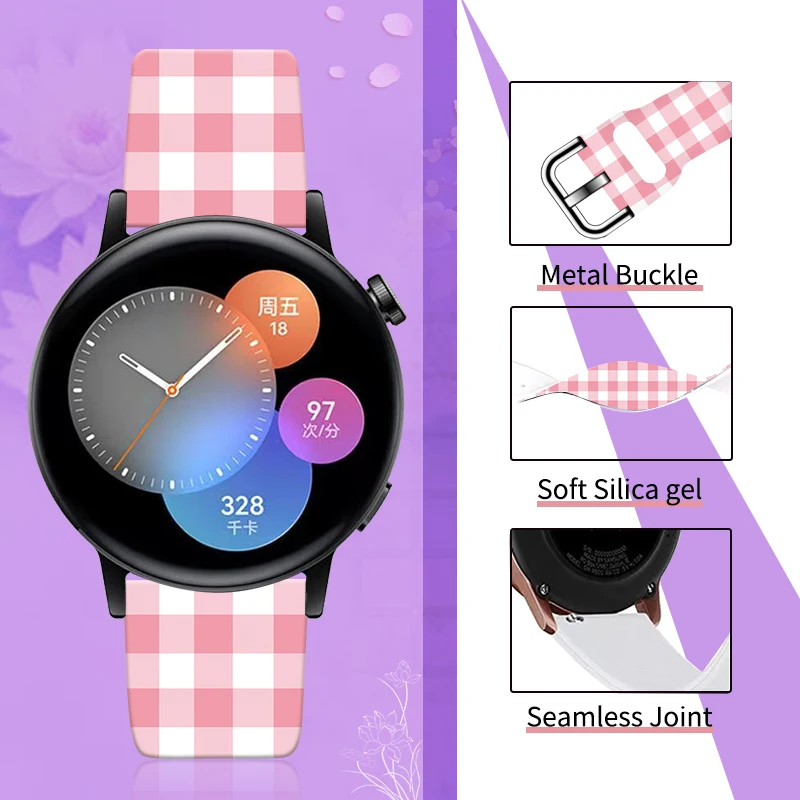 20mm Lattice Pattern Watch Strap for Samsung Galaxy Watch 7/6/5 Band Replaceable Bracelet for Xiaomi Huawei Amazfit Watchband