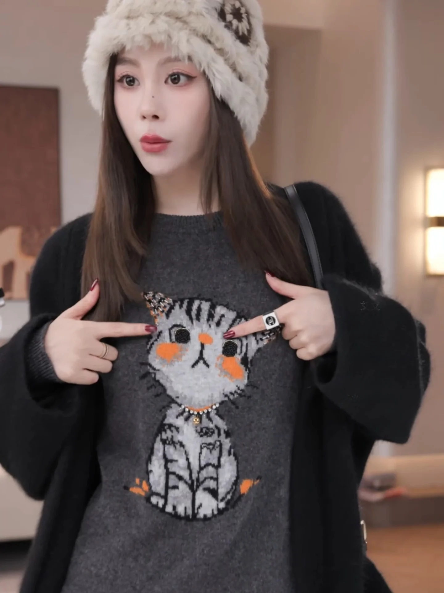 

Aiwenvin Iris Luy Knitted Sweater 00% Wool Cartoon Anti-Aging Women's Faion Autumn Winter New Sle Knitwear