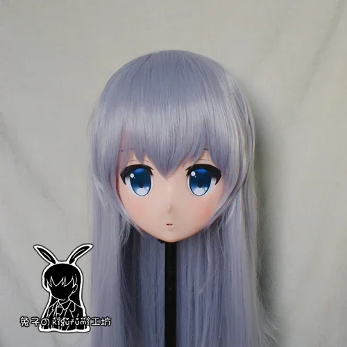 (Rabbit 89) Resin Cross dress Pretty Girl Head BID Doll Mask Japanese Anime Kigurumi Mask Cosplay with Wig