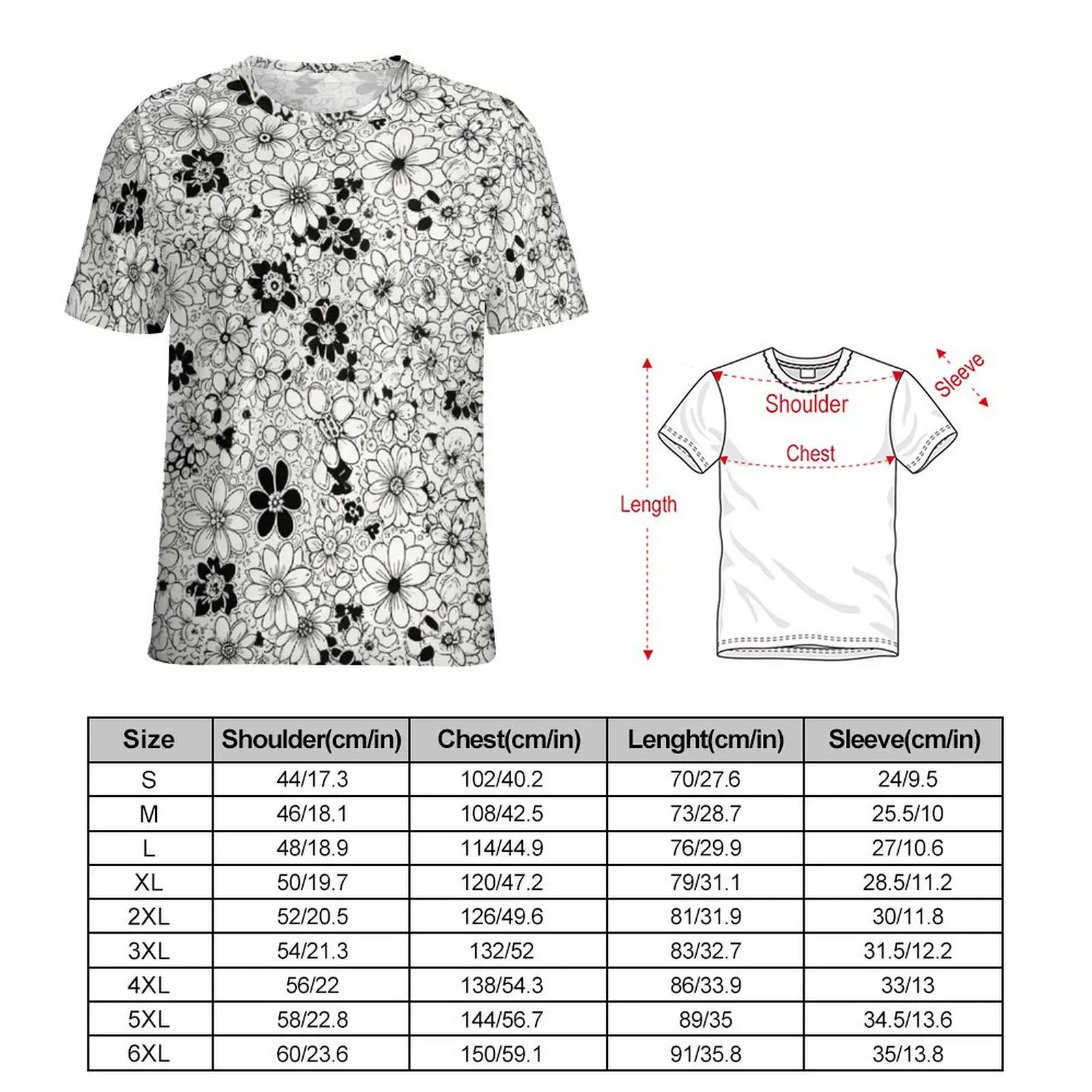 Man Black White Mixed Daisy T-Shirt Fashion T-Shirts Short Sleeve Design Tops Wholesale Summer Streetwear Oversized Top Tees