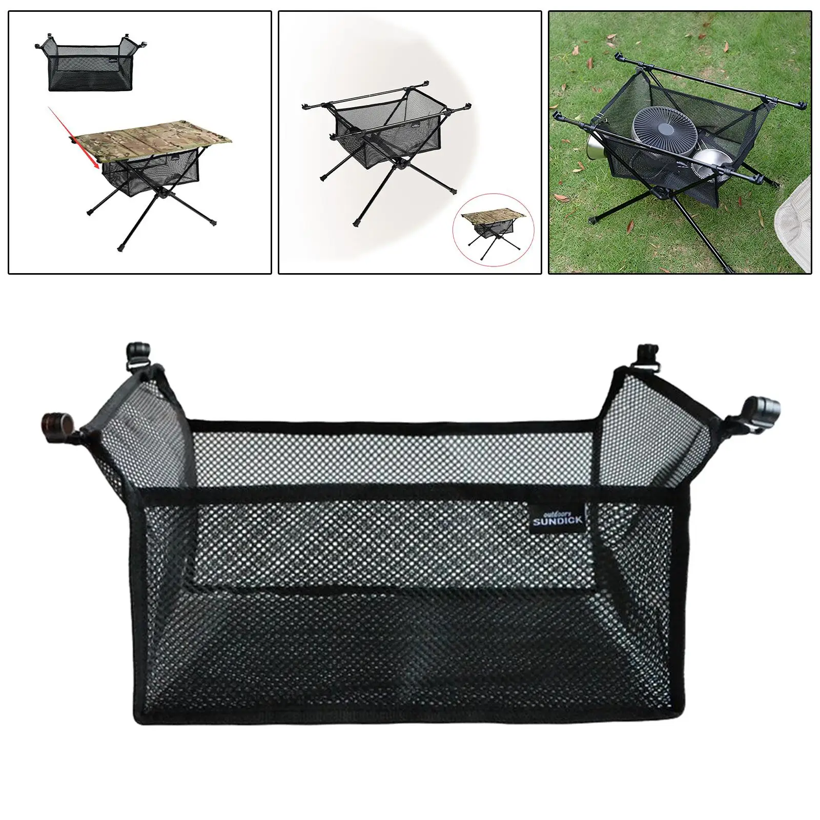 Outdoor Table Net Bag Fine-Knitted Folding Thick Net Storage Bag under Desk Portable Lightweight Foldable Desk Bag Self-driving