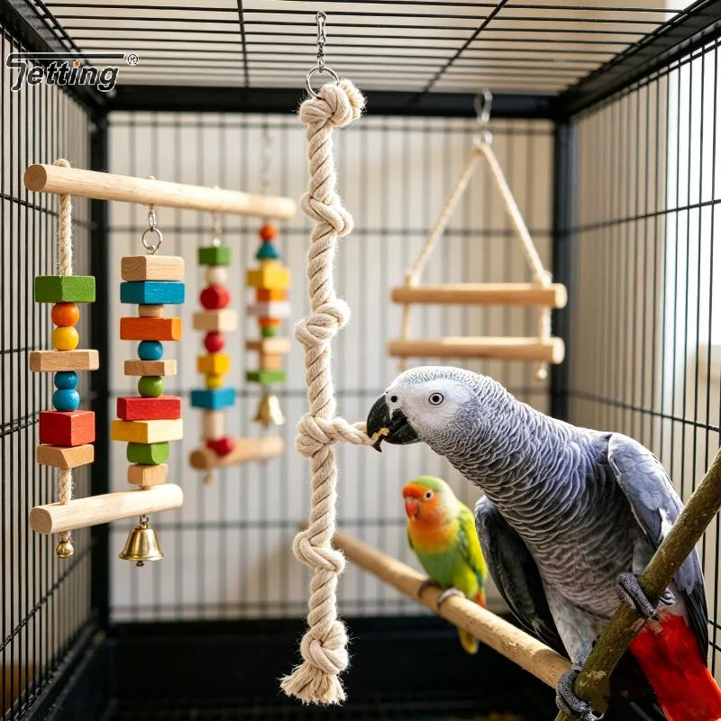 1/2Pcs Natural Parrot Chew Toy Cotton Rope Climbing Ladder For Bird Cage Enrichment Safe Bite Perch For Small Medium Parrots