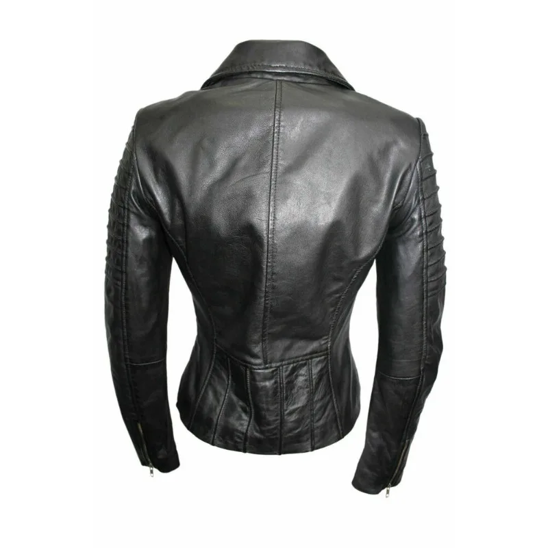 Women's Sheepskin Pure Leather Jacket Black Slim Fit Handmade Coat Stylish