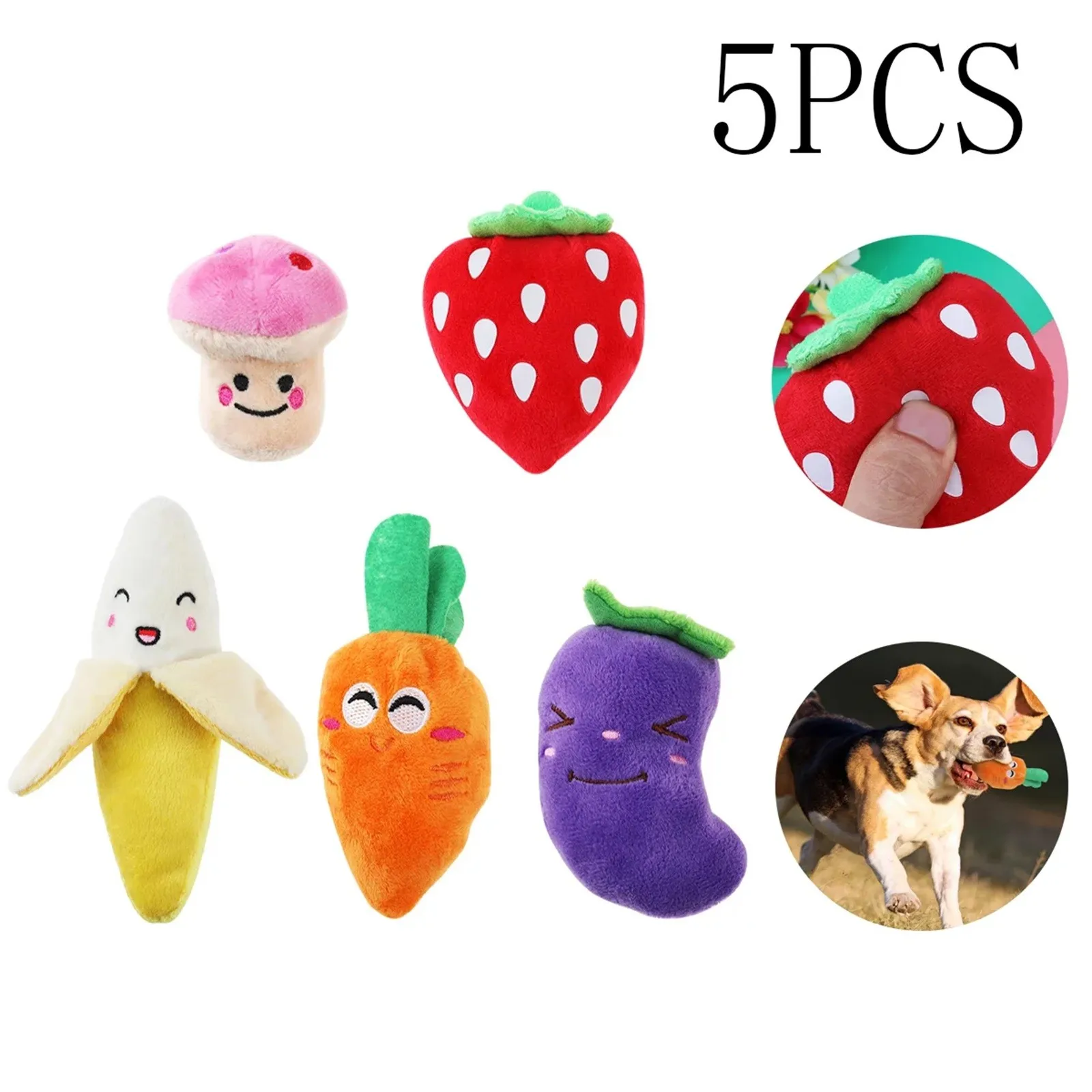 5pcs Dog Toys For Small Dogs Fruit And Vegetables Plush Puppy Dog Toys (A Pack Of 5)