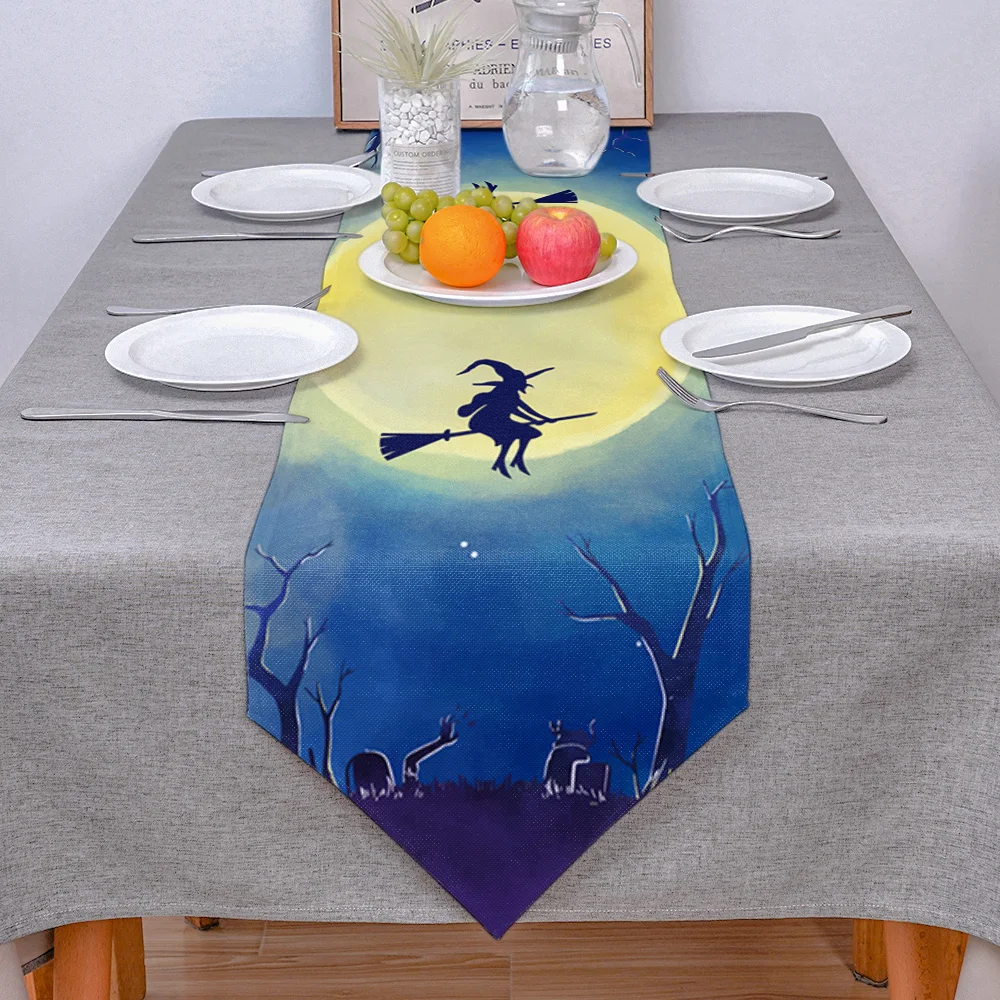 

Halloween Moon Witch Grave Decoration Table Runner for Home Dining Room Decoration Table Runner Wedding Party Ornament